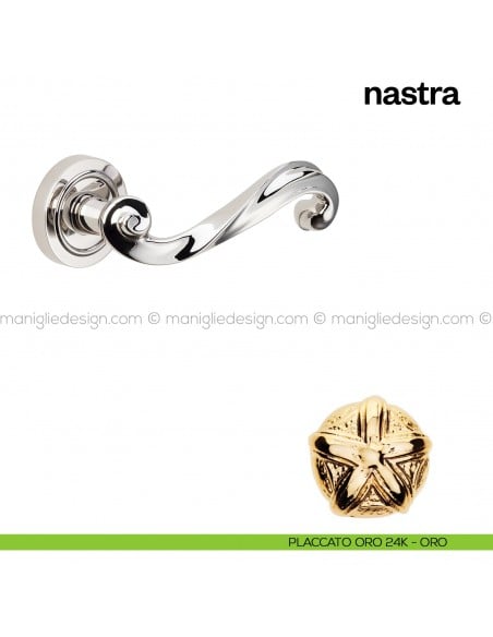 Maniglia per porta Nastra Poggi Mariani con rosetta semplice tonda Placcato oro 24K - ORO