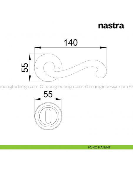 Maniglia per porta Nastra Poggi Mariani con rosetta semplice tonda foro patent