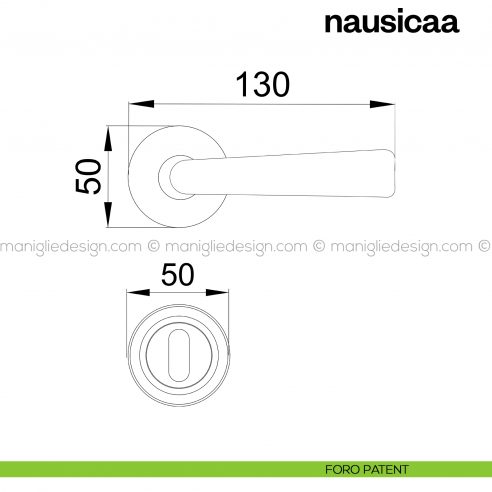 Maniglia per porta Nausicaa Poggi Mariani con rosetta tonda foro patent