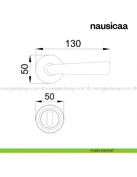 Maniglia per porta Nausicaa Poggi Mariani con rosetta tonda foro patent
