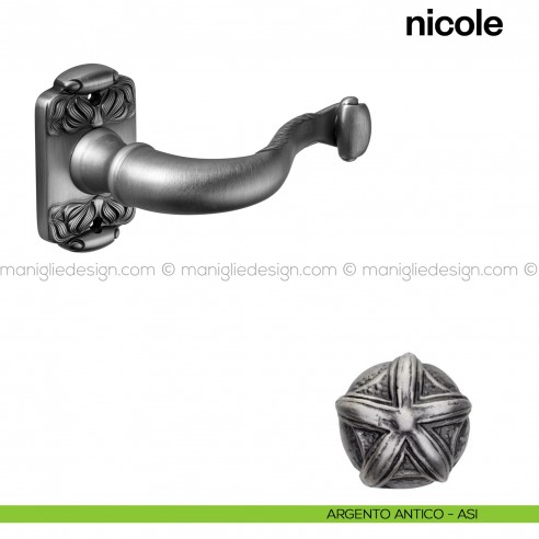 Maniglia per porta Nicole Poggi Mariani con rosetta rettangolare argento antico