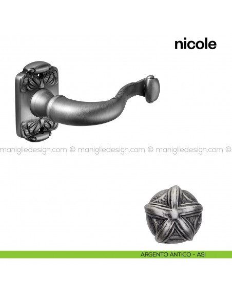 Maniglia per porta Nicole Poggi Mariani con rosetta rettangolare argento antico