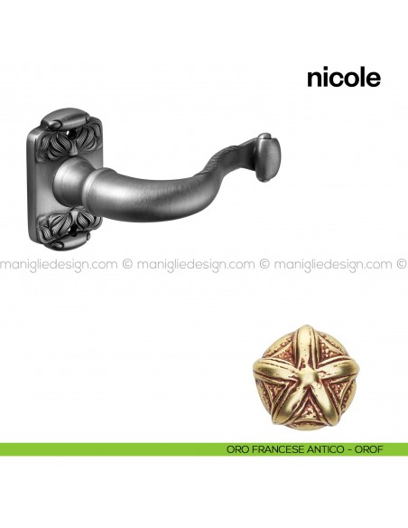 Maniglia per porta Nicole Poggi Mariani con rosetta rettangolare oro francese antico - OROF