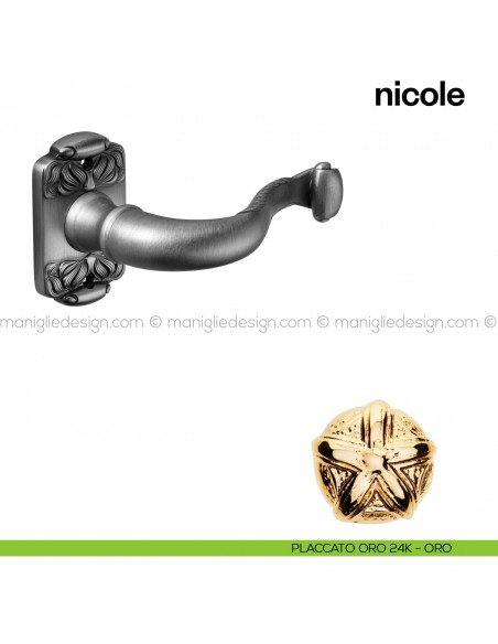 Maniglia per porta Nicole Poggi Mariani con rosetta rettangolare placcato oro 24K - ORO