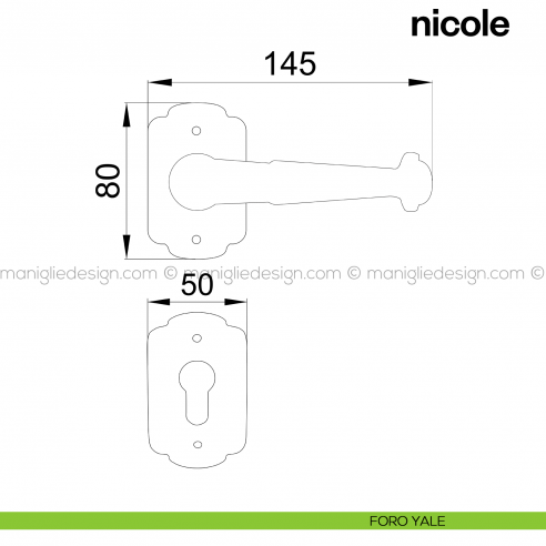 Maniglia per porta Nicole Poggi Mariani con rosetta rettangolare foro yale