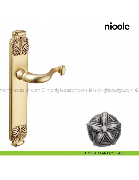 Maniglia per porta con placca Nicole Poggi Mariani argento antico - ASI cieca