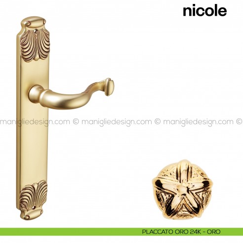 Maniglia per porta con placca Nicole Poggi Mariani placcato oro 24K - ORO cieca