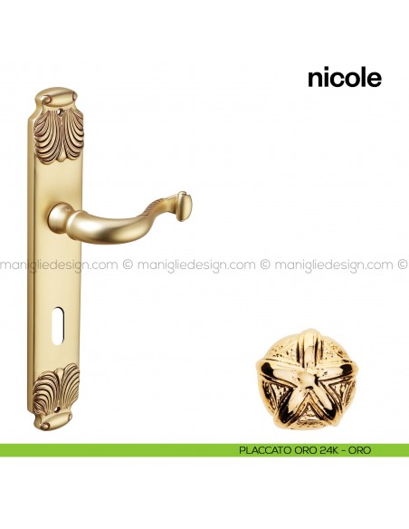 Maniglia per porta con placca Nicole Poggi Mariani placcato oro 24K - ORO foro patent