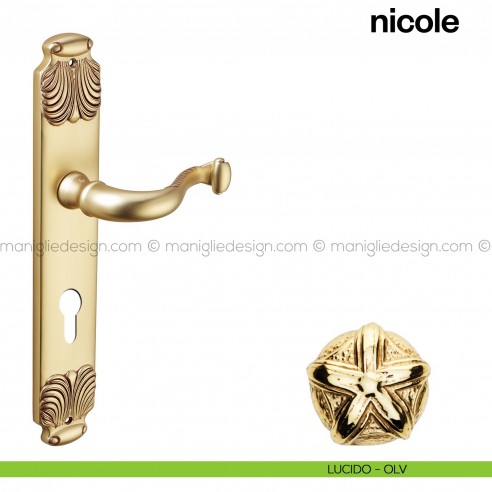 Maniglia per porta con placca Nicole Poggi Mariani lucido - OLV foro yale