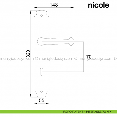 Maniglia per porta con placca Nicole Poggi Mariani foro patent interasse 70 mm