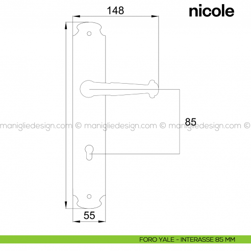 Maniglia per porta con placca Nicole Poggi Mariani foro yale interasse 85 mm