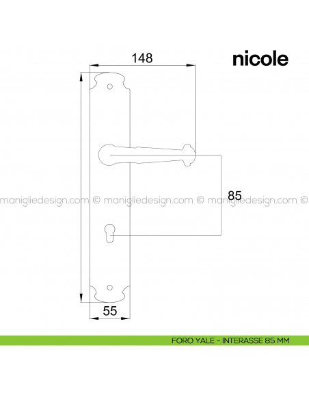 Maniglia per porta con placca Nicole Poggi Mariani foro yale interasse 85 mm