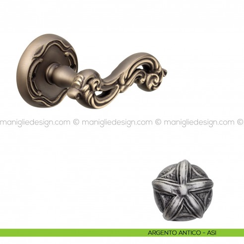 Maniglia per porta Ninfa Poggi Mariani con rosetta tonda argento antico - ASI