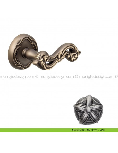 Maniglia per porta Ninfa Poggi Mariani con rosetta tonda argento antico - ASI