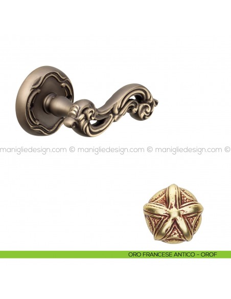 Maniglia per porta Ninfa Poggi Mariani con rosetta tonda oro francese antico - OROF