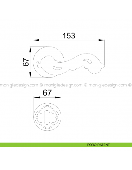 Maniglia per porta Ninfa Poggi Mariani con rosetta tonda foro patent