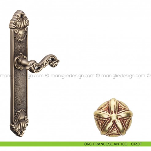 Maniglia per porta con placca Ninfa Poggi Mariani oro francese antico - OROF cieca