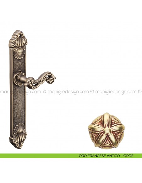 Maniglia per porta con placca Ninfa Poggi Mariani oro francese antico - OROF cieca