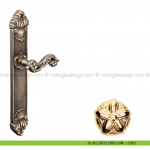 Maniglia per porta con placca Ninfa Poggi Mariani placcato oro 24K - ORO cieca