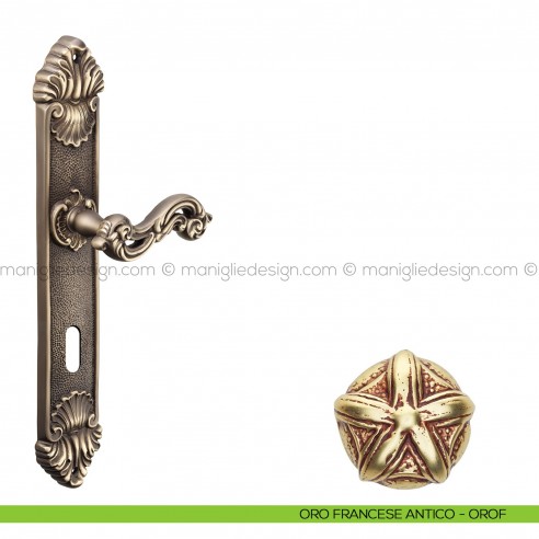 Maniglia per porta con placca Ninfa Poggi Mariani oro francese antico - OROF foro patent