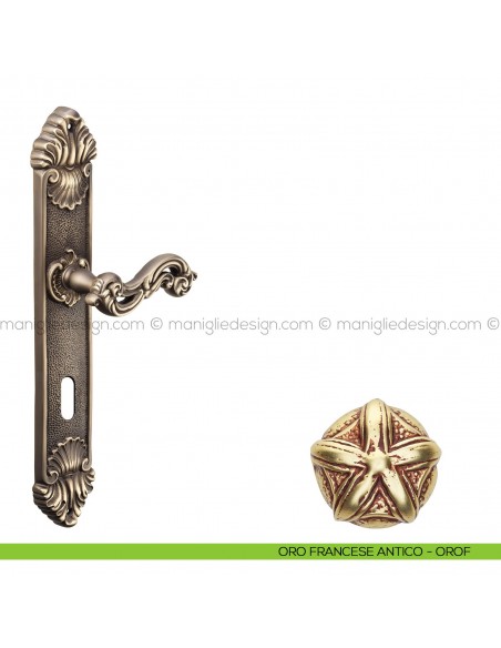 Maniglia per porta con placca Ninfa Poggi Mariani oro francese antico - OROF foro patent