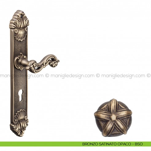 Maniglia per porta con placca Ninfa Poggi Mariani bronzo satinato opaco - BSO foro yale