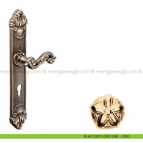 Maniglia per porta con placca Ninfa Poggi Mariani placcato oro 24K - ORO foro yale