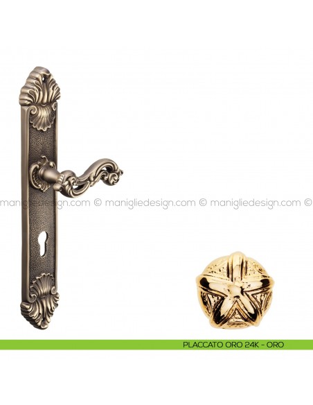 Maniglia per porta con placca Ninfa Poggi Mariani placcato oro 24K - ORO foro yale