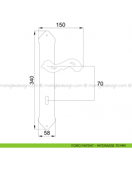 Maniglia per porta con placca Ninfa Poggi Mariani foro patent interasse 70 mm