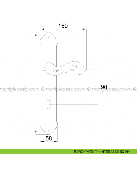 Maniglia per porta con placca Ninfa Poggi Mariani foro patent interasse 90 mm