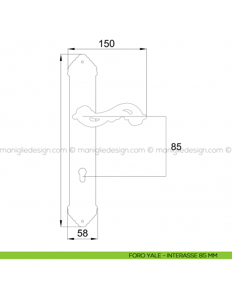 Maniglia per porta con placca Ninfa Poggi Mariani foro yale interasse 85 mm