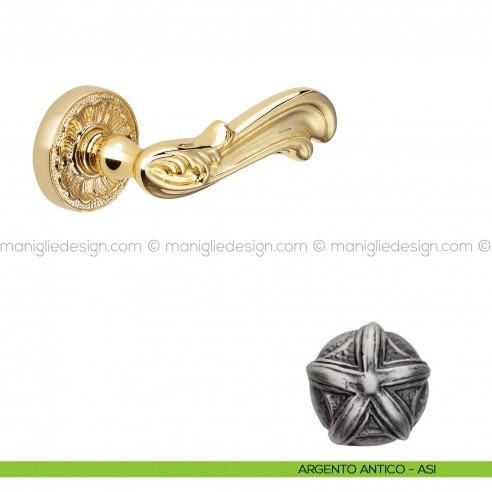 Maniglia per porta Ning Poggi Mariani con rosetta tonda argento antico - ASI