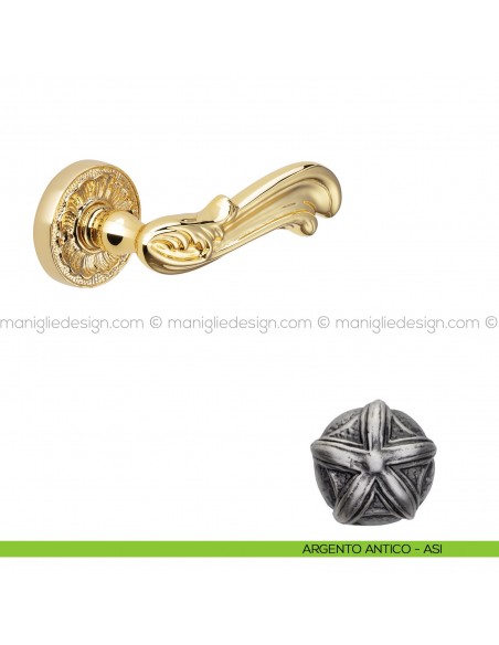 Maniglia per porta Ning Poggi Mariani con rosetta tonda argento antico - ASI