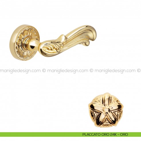 Maniglia per porta Ning Poggi Mariani con rosetta tonda placcato oro 24K - ORO