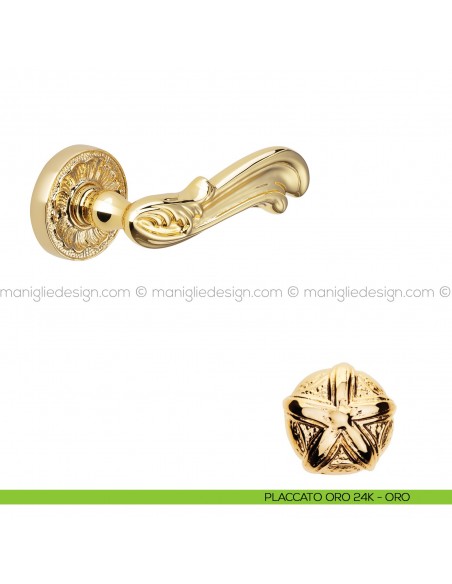 Maniglia per porta Ning Poggi Mariani con rosetta tonda placcato oro 24K - ORO