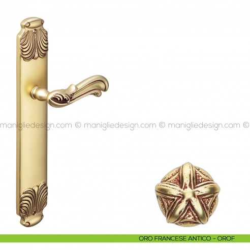 Maniglia per porta con placca Ning Poggi Mariani oro francese antico - OROF cieca