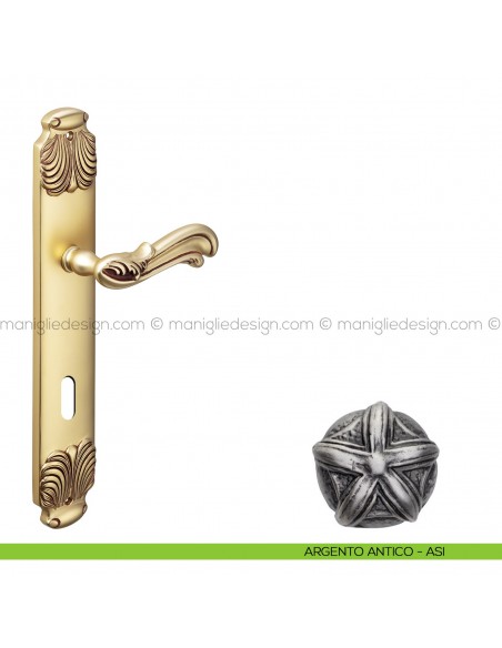 Maniglia per porta con placca Ning Poggi Mariani argento antico - ASI foro patent