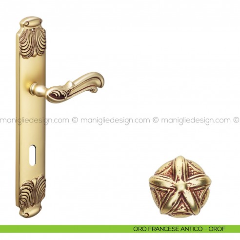 Maniglia per porta con placca Ning Poggi Mariani oro francese antico - OROF foro patent