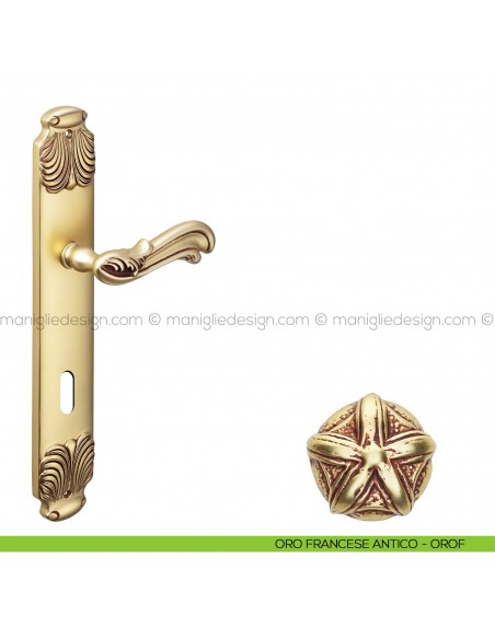 Maniglia per porta con placca Ning Poggi Mariani oro francese antico - OROF foro patent