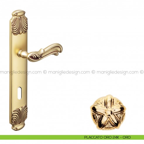 Maniglia per porta con placca Ning Poggi Mariani placcato oro 24K - ORO foro patent