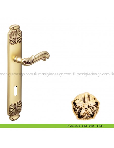 Maniglia per porta con placca Ning Poggi Mariani placcato oro 24K - ORO foro patent
