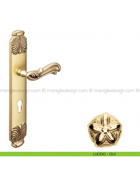 Maniglia per porta con placca Ning Poggi Mariani lucido - OLV foro yale