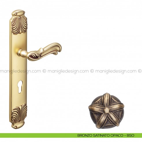 Maniglia per porta con placca Ning Poggi Mariani bronzo satinato opaco - BSO foro yale