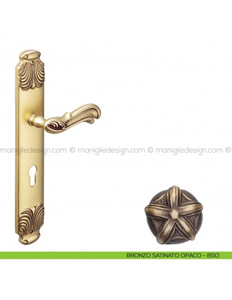 Maniglia per porta con placca Ning Poggi Mariani bronzo satinato opaco - BSO foro yale