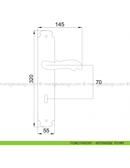 Maniglia per porta con placca Ning Poggi Mariani foro patent interasse 70 mm