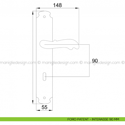 Maniglia per porta con placca Ning Poggi Mariani foro patent interasse 90 mm