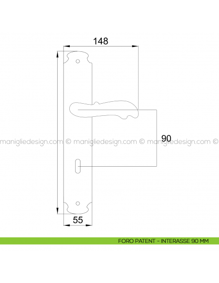 Maniglia per porta con placca Ning Poggi Mariani foro patent interasse 90 mm