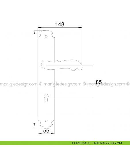 Maniglia per porta con placca Ning Poggi Mariani foro yale interasse 85 mm