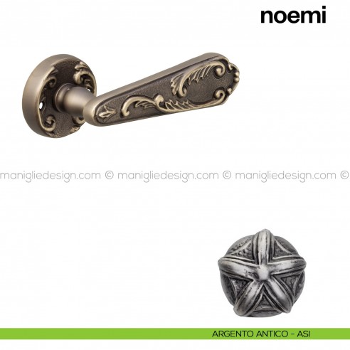 Maniglia per porta Noemi Poggi Mariani con rosetta tonda argento antico - ASI