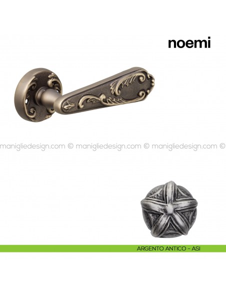 Maniglia per porta Noemi Poggi Mariani con rosetta tonda argento antico - ASI